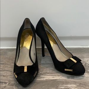 Michael Kors Black Suede Heels Bow Detail